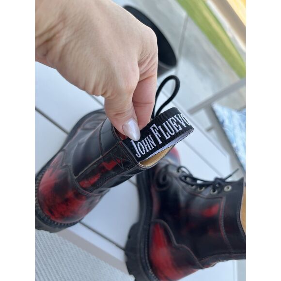 John Fluevog Derby Swirl Boot (6eye) Size 8.5 Women- Burgundy Rub Off - Picture 7 of 13